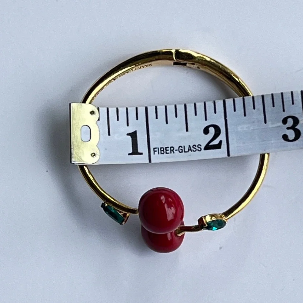 Kate Spade New York Fruity Cherry Bangle Bracelet Gold Crystal Designer Whimsy
